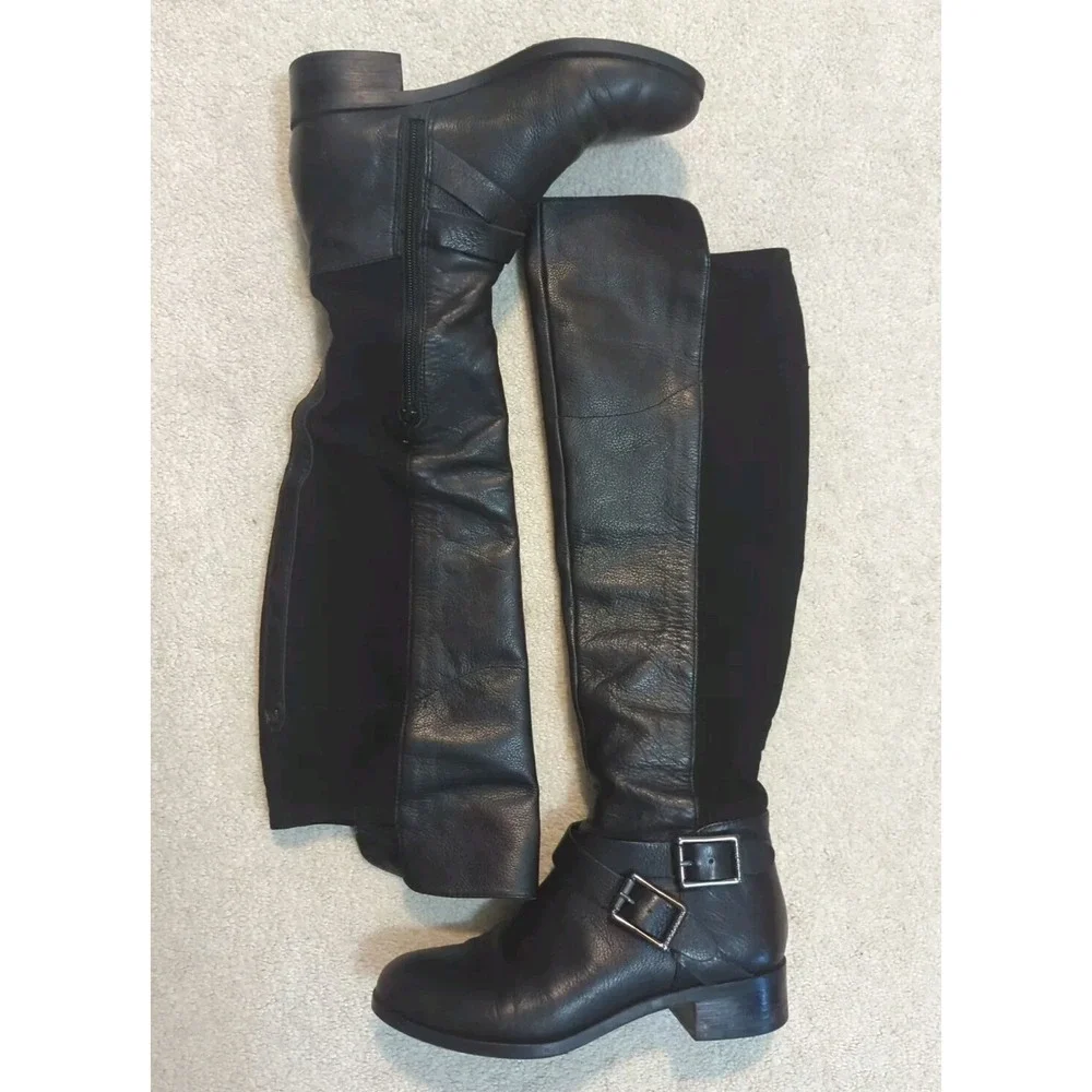 Ivanka Trump Overland Womens Boots Size 7M Black Leather Riding Style Round Toe